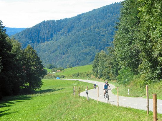Der lange steile Berg vor Tennenbronn, Markus ist ganz vorne ...