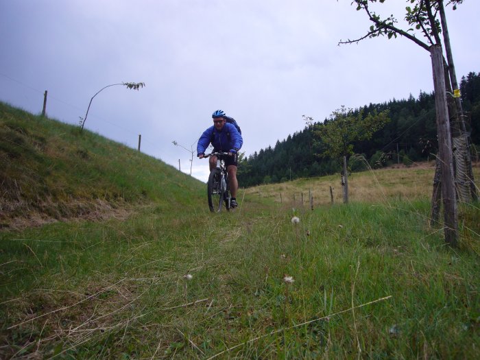 Jetzt nur noch die glitschige Wiese hinunter