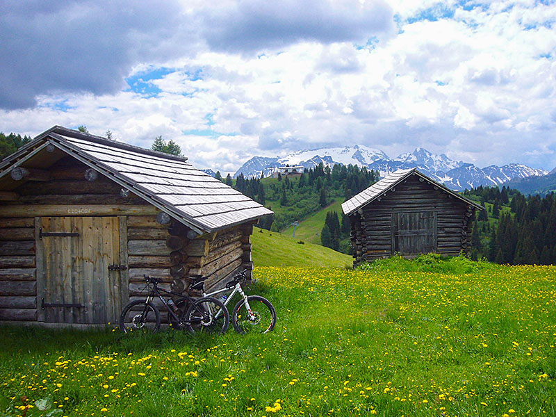 Idyllische H&uuml;tten auf bunten Wiesen ...