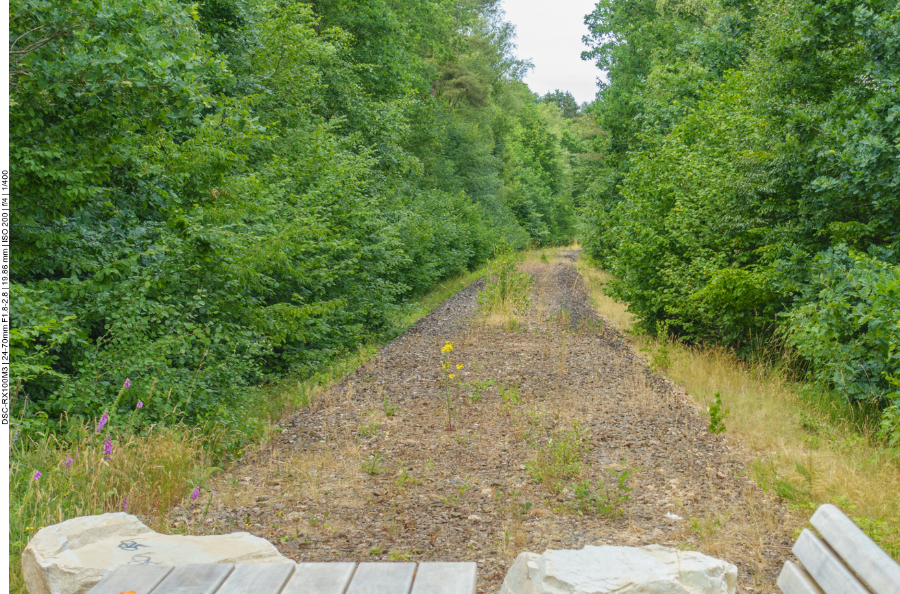 Vor T&uuml;rkism&uuml;hle sieht man noch den Schotter der fr&uuml;heren Bahnstrecke 